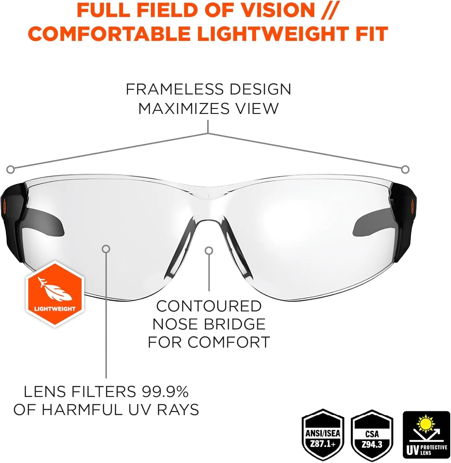 Ergodyne - 59103 Skullerz SAGA Frameless Safety Glasses, Anti Fog Clear Lens Matte Black (Pack of 2) Matte Black Frame