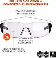 Ergodyne - 59103 Skullerz SAGA Frameless Safety Glasses, Anti Fog Clear Lens Matte Black (Pack of 2) Matte Black Frame