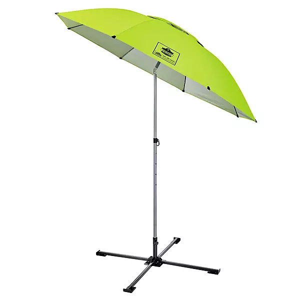 Ergodyne SHAX 6199 Lightweight Work Umbrella with Stand, Portable Sun Shade, Lime 7.5ft