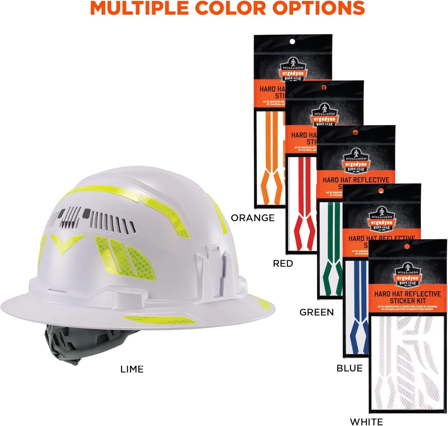 Ergodyne Skullerz 8961 Reflective Hard Hat Stickers, Safety Helmet Strips - Pack of 2