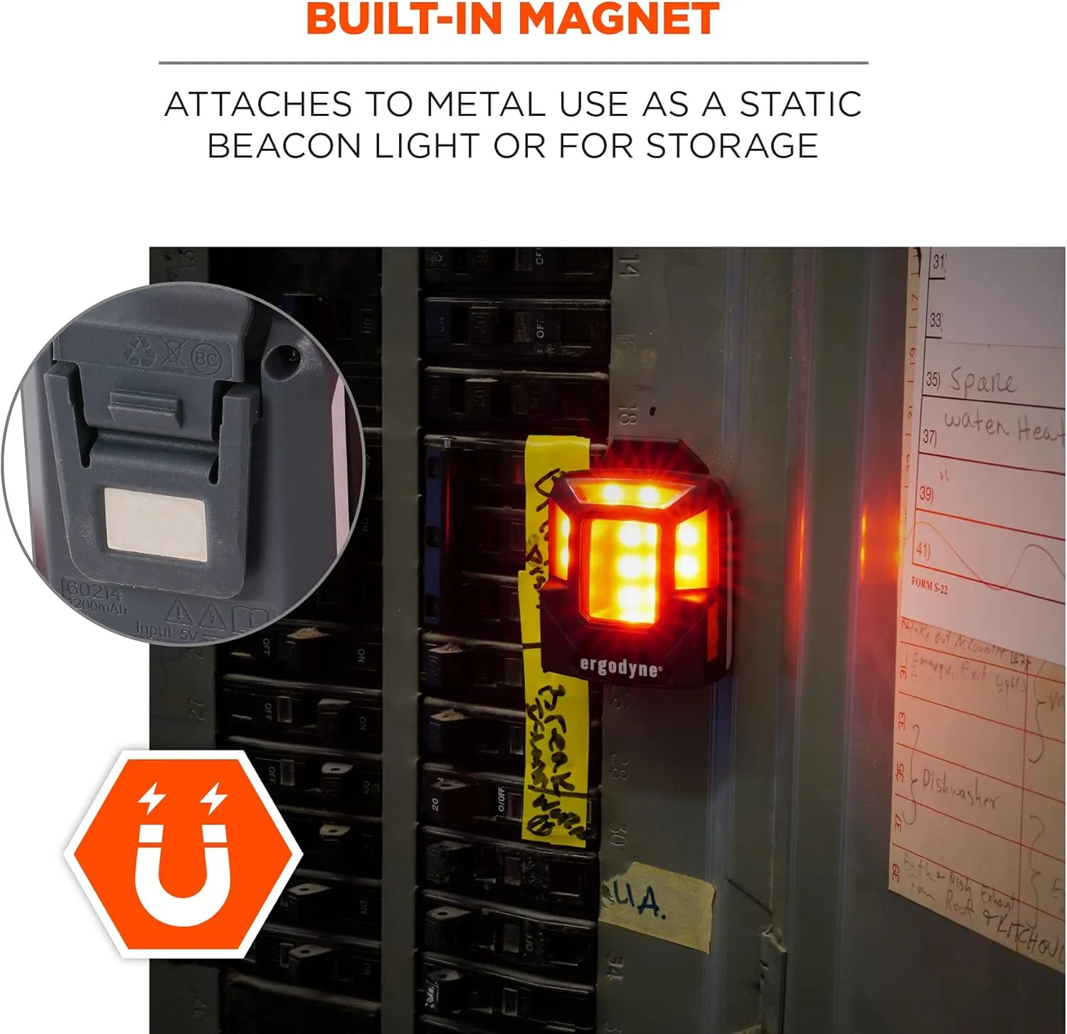 Ergodyne Skullerz 8993 Hard Hat Safety Light, Magnetic Attachment for Portable Red Beacon Light, Rechargeable