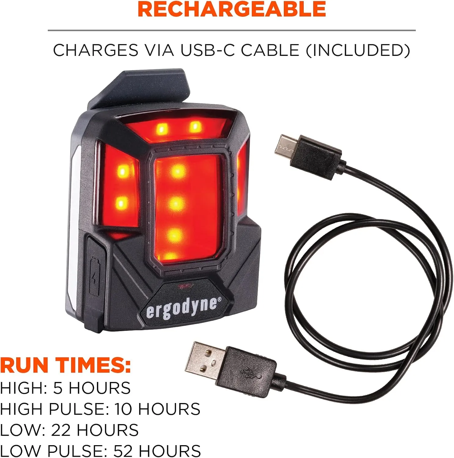Ergodyne Skullerz 8993 Hard Hat Safety Light, Magnetic Attachment for Portable Red Beacon Light, Rechargeable