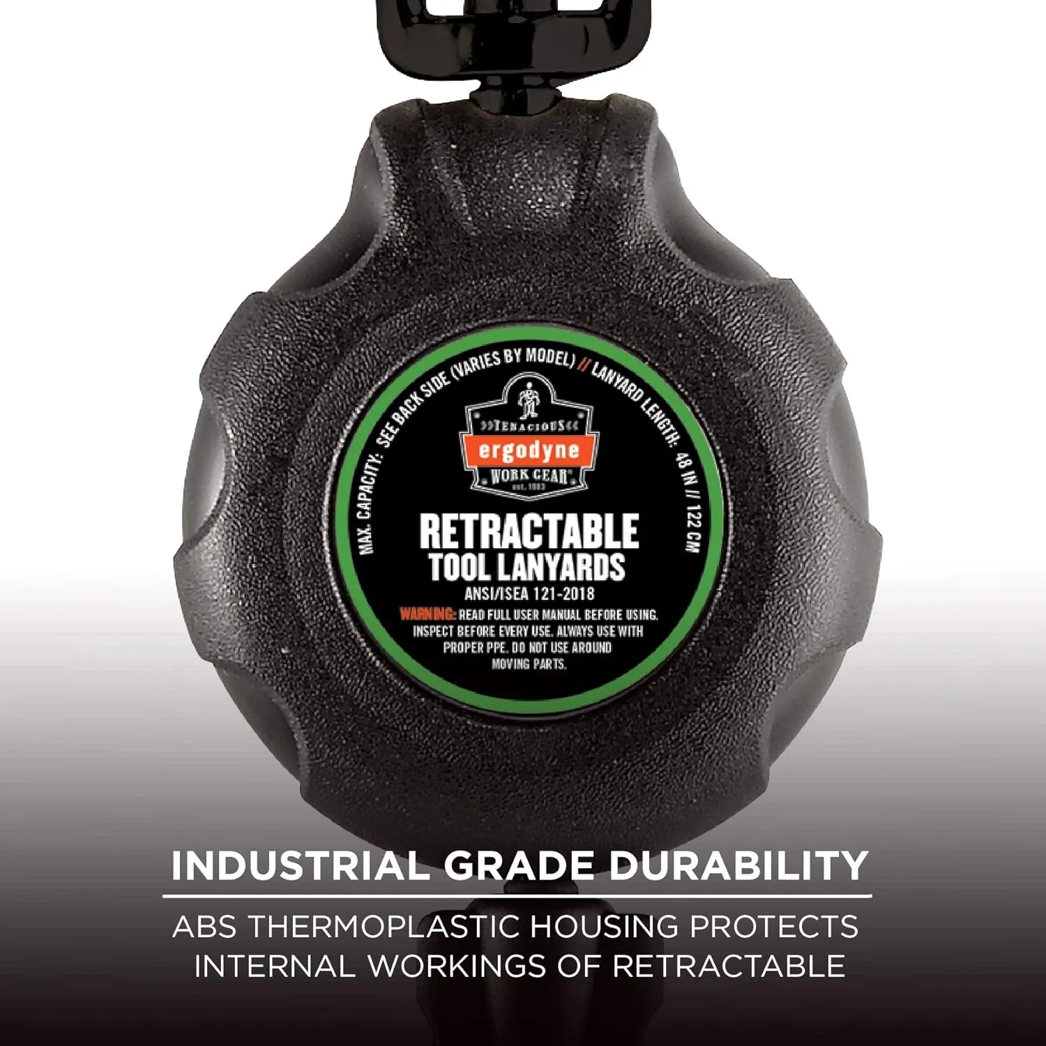 Ergodyne - 19300 Squids 3000 Retractable Lanyard with Carabiner Mount and Attachment End, Tool Weight Capacity 1 lbs,Black