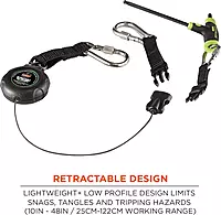 Ergodyne - 19300 Squids 3000 Retractable Lanyard with Carabiner Mount and Attachment End, Tool Weight Capacity 1 lbs,Black