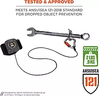 Ergodyne Squids 3002 Retractable Tool Lanyard with Locking Carabiner, Straps to Attach to Belt or Harness, Gray, Standard
