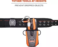 Ergodyne Squids 3002 Retractable Tool Lanyard with Locking Carabiner, Straps to Attach to Belt or Harness, Gray, Standard