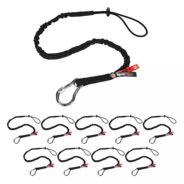 Ergodyne Squids 3100 Tool Lanyard with Single Carabiner and Adjustable Loop End, Standard Length Black