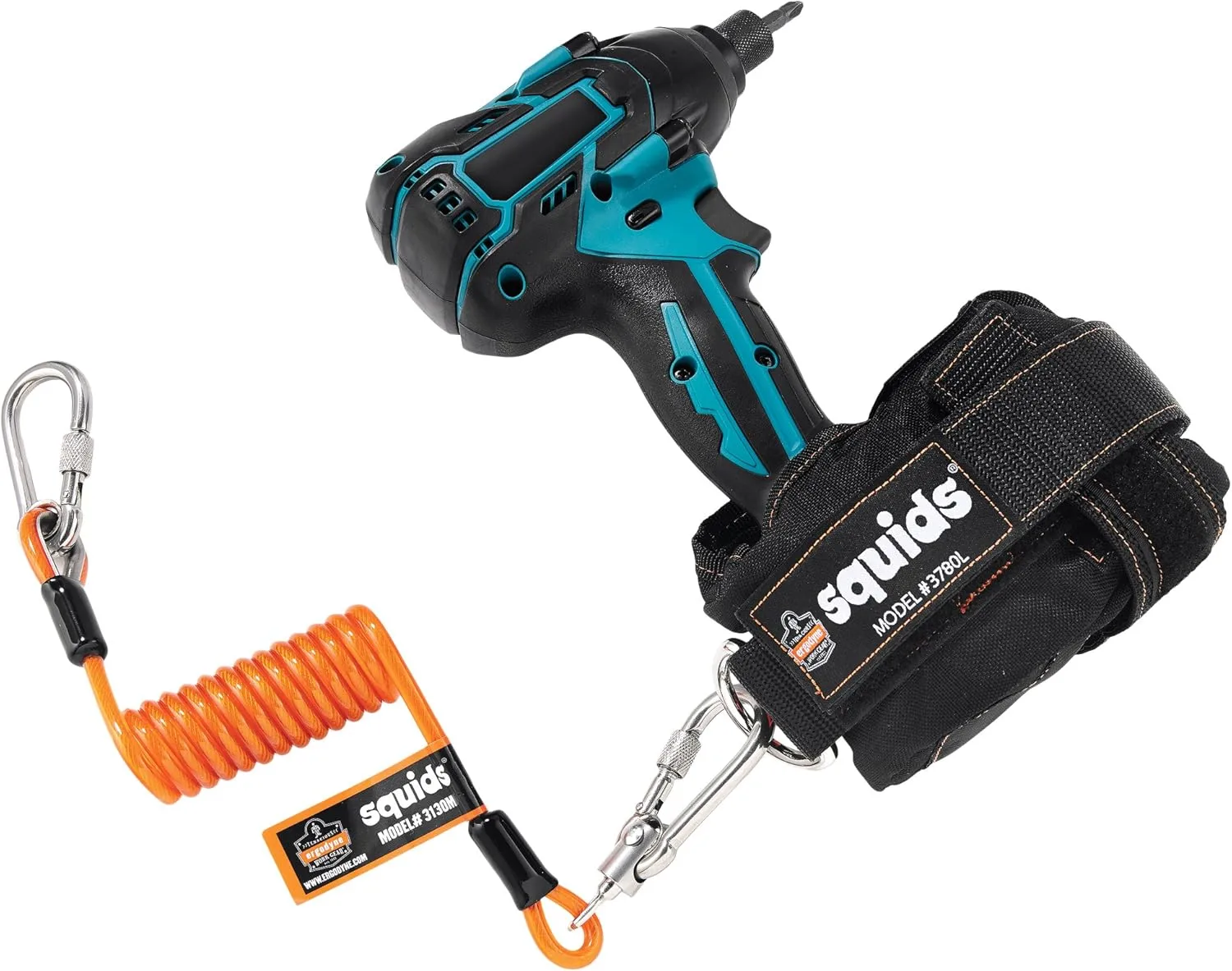 Ergodyne Squids 3130M Coiled Cable Tool Lanyard with Dual Stainless Steel Carabiners, 5 Pounds Medium