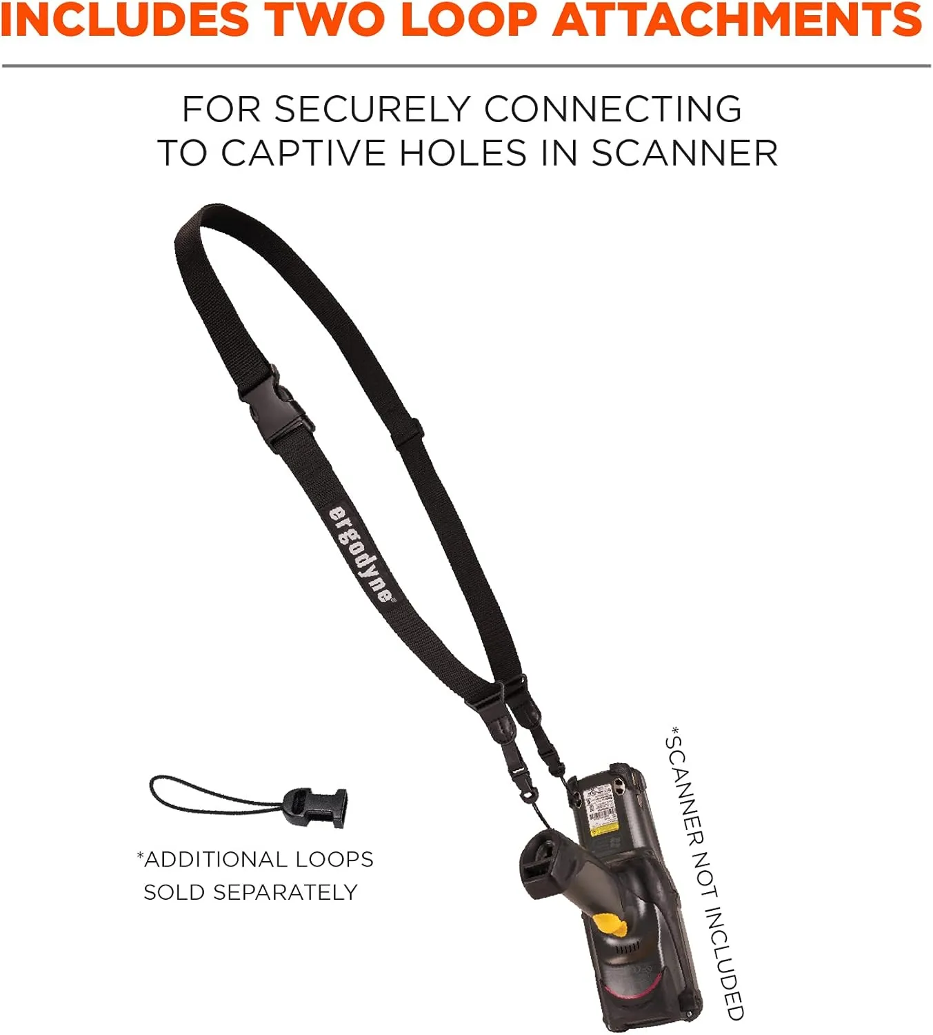 Ergodyne Squids 3134 Barcode Scanner Harness, Sling Style, Tethering Lanyard for Bar Code Scanners , Black