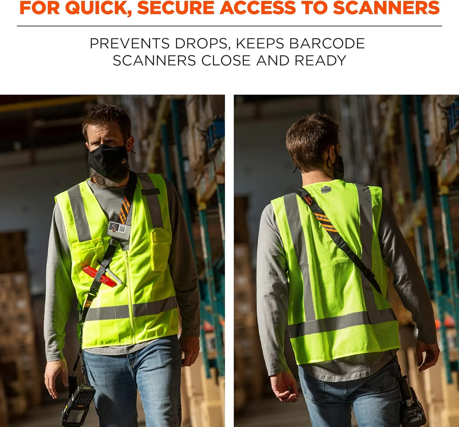 Ergodyne Squids 3137 Barcode Scanner Padded Harness, Sling Style, Tethering Lanyard for Bar Code Scanners