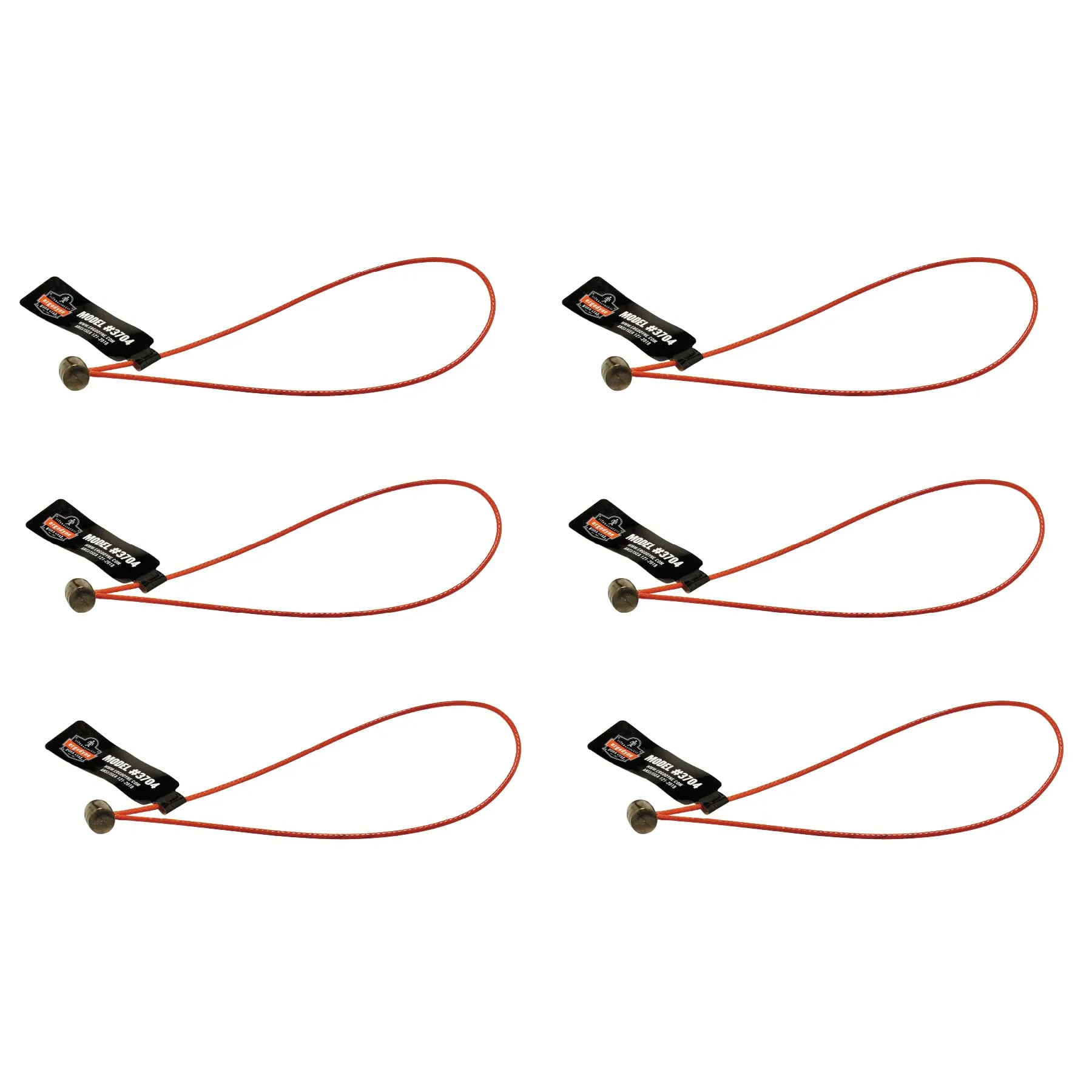 Wire Tool Attachment Tail with Loop End, Tool Weight Capacity 2lbs, 6-Pack, Ergodyne Squids 3704 , Orange