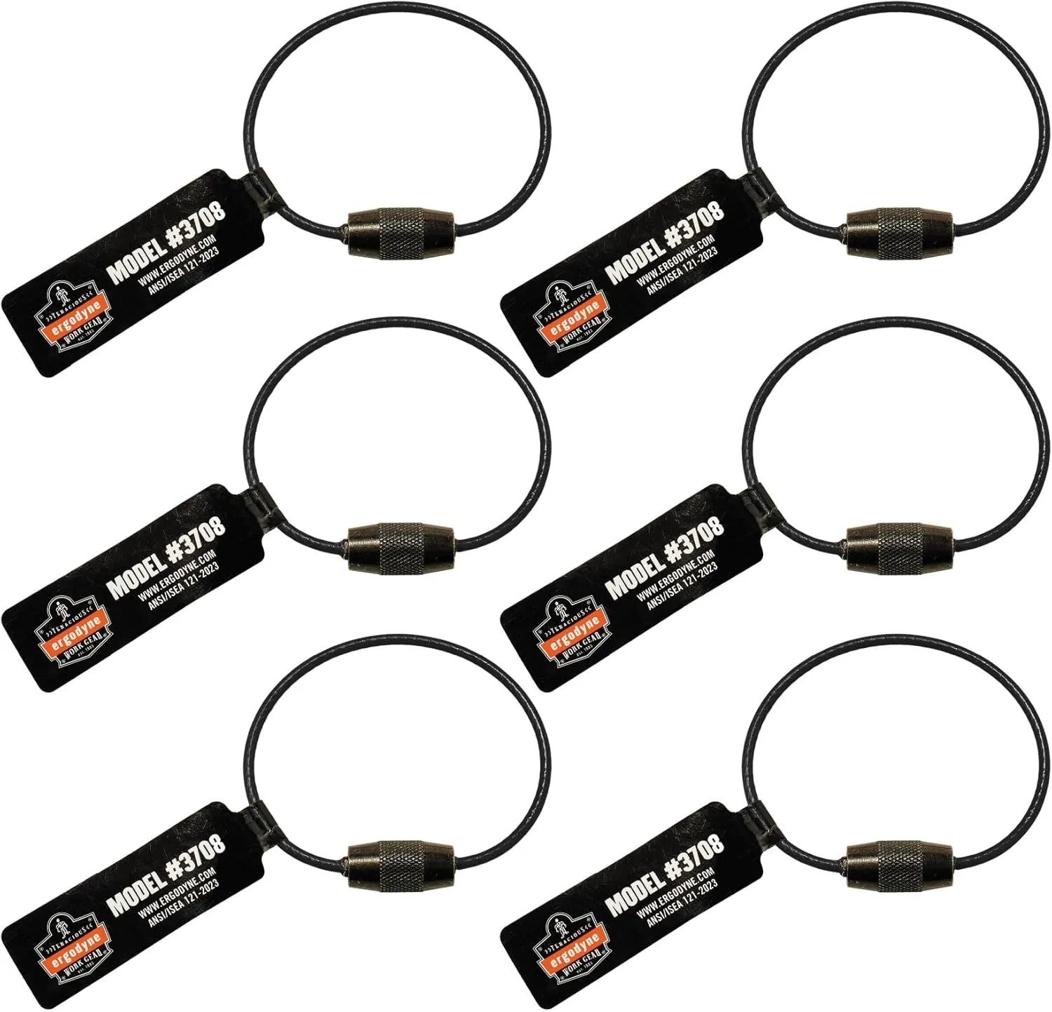 Ergodyne Squids 3708 Wire Cable Loop Tool Tethering Attachment, Screw Gate Opening, Weight Rating 3lbs, 6-Pack