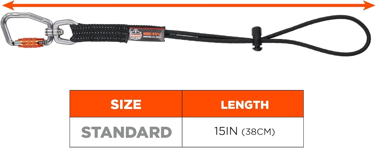 Ergodyne Squids 3714 Tool Lanyard and Tethering Attachment with Carabiner and Cinch Loop, Weight Rating 10lbs, 3-Pack