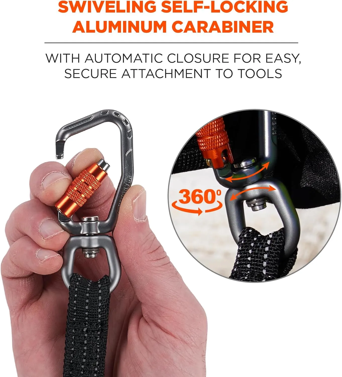 Ergodyne Squids 3714 Tool Lanyard and Tethering Attachment with Carabiner and Cinch Loop, Weight Rating 10lbs, 3-Pack