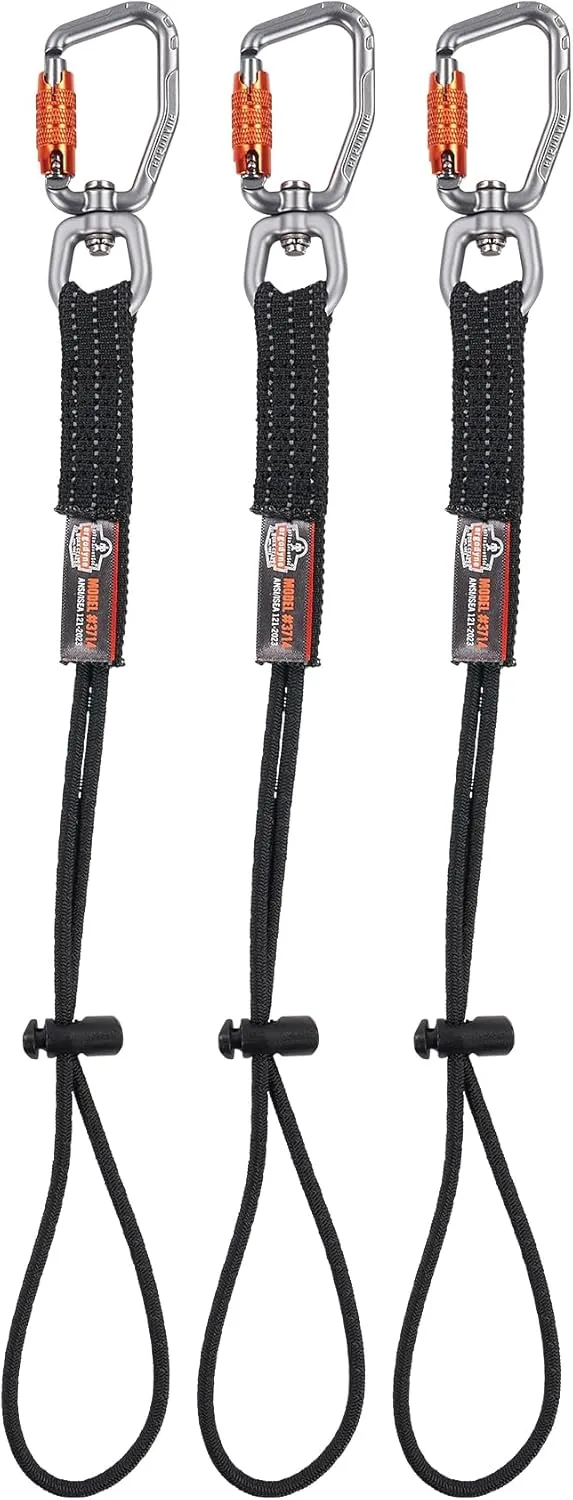 Ergodyne Squids 3714 Tool Lanyard and Tethering Attachment with Carabiner and Cinch Loop, Weight Rating 10lbs, 3-Pack