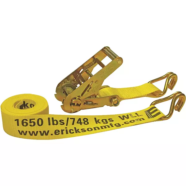 Erickson 52300 Yellow 2" x 15' Medium Duty Ratcheting Tie-Down Strap