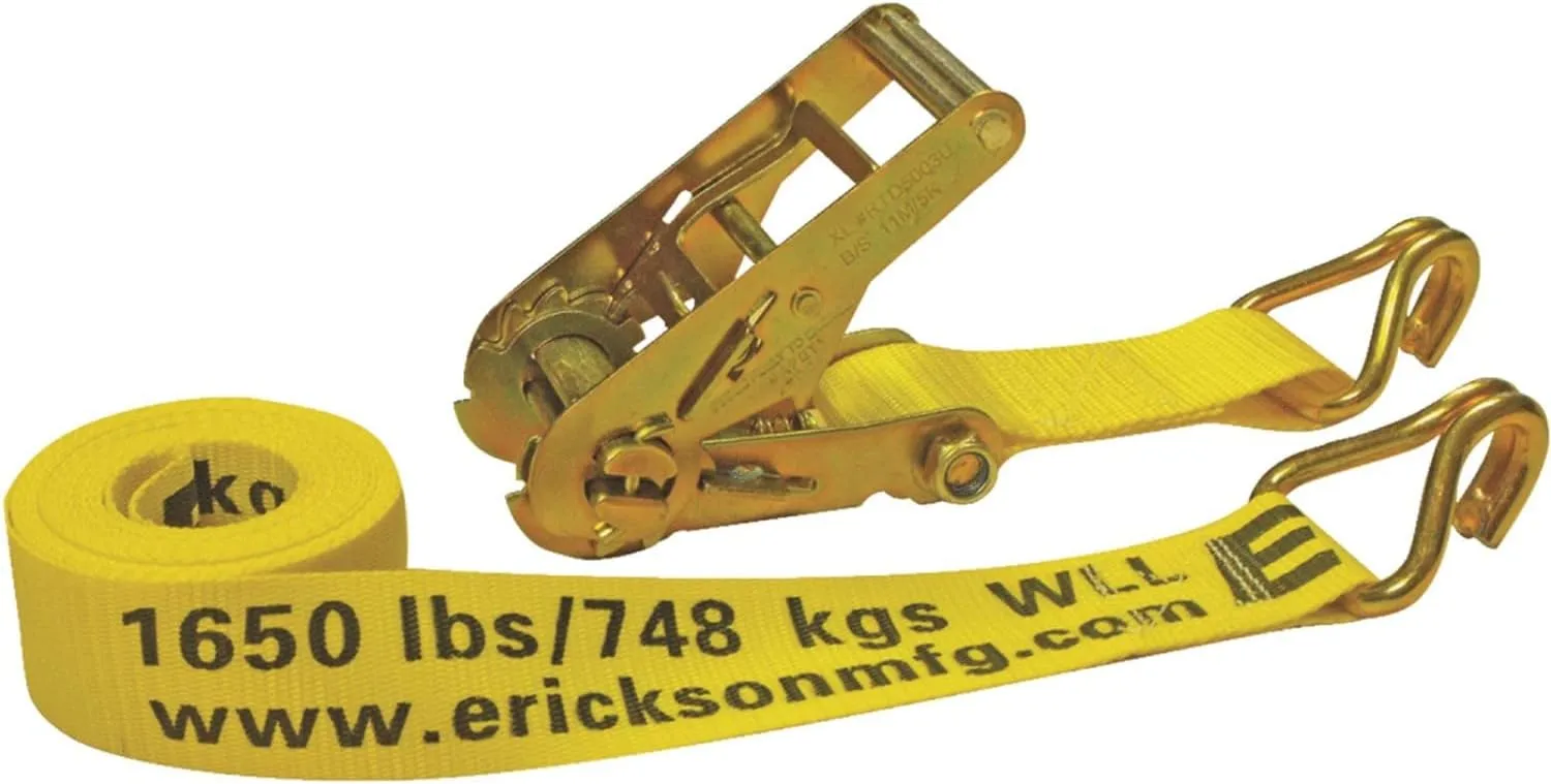 Erickson 52300 Yellow 2" x 15' Medium Duty Ratcheting Tie-Down Strap