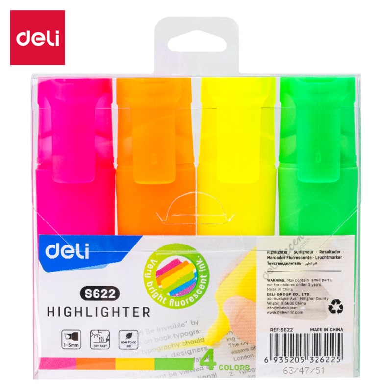 DELI S622 ACCENT HIGHLIGHTER - 4Pcs/Wlt