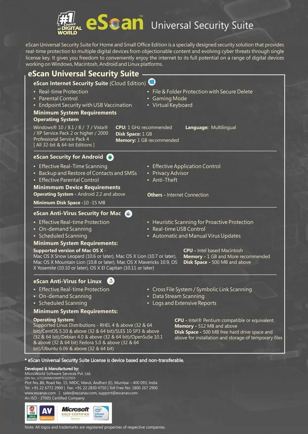 eScan Universal Security Suite (Multi Devices License) 4 Devices 2 Years