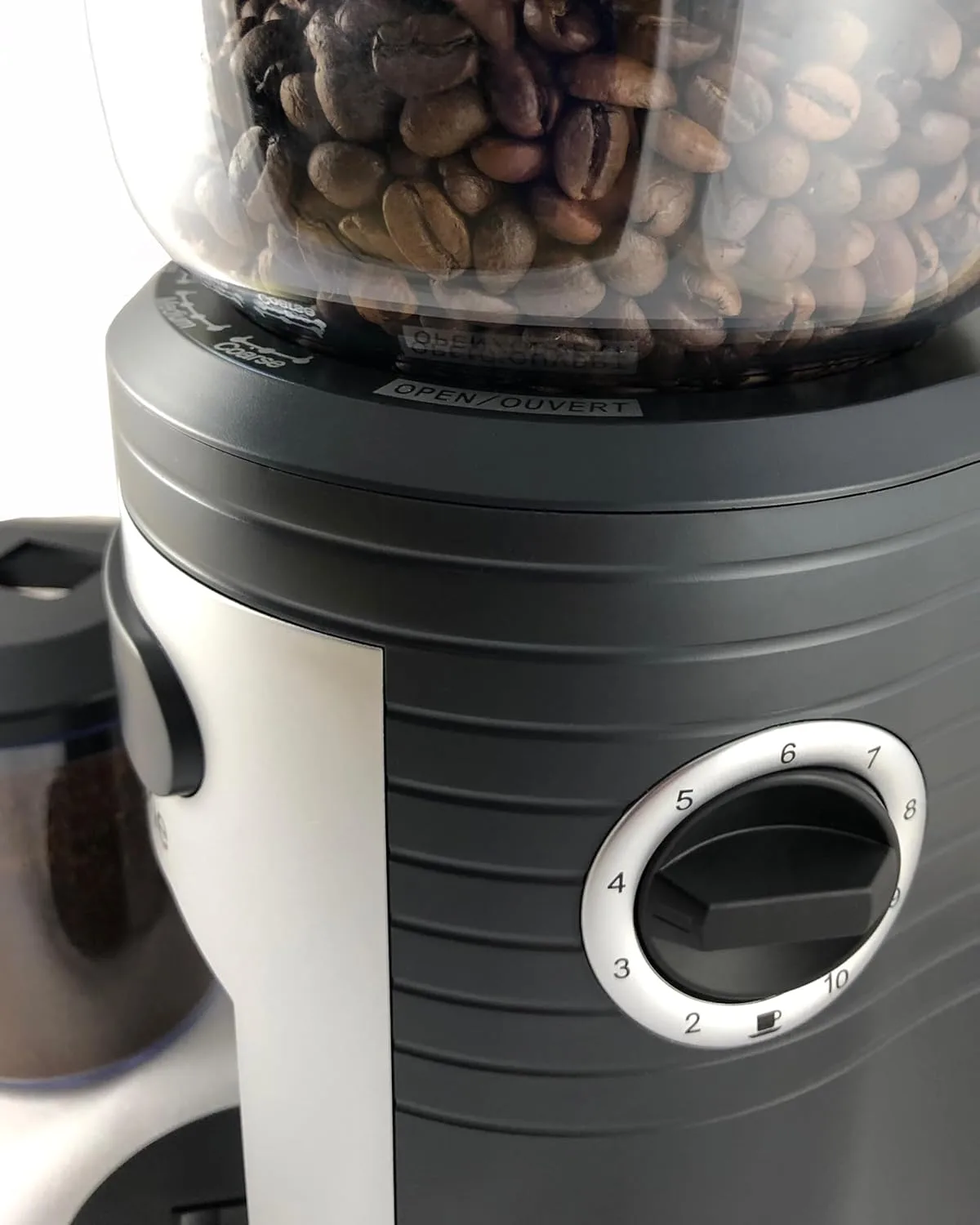 Espressione Professional Conical Burr Coffee Grinder, 8.5-Oz Hopper, 15-Level, Black/Silver