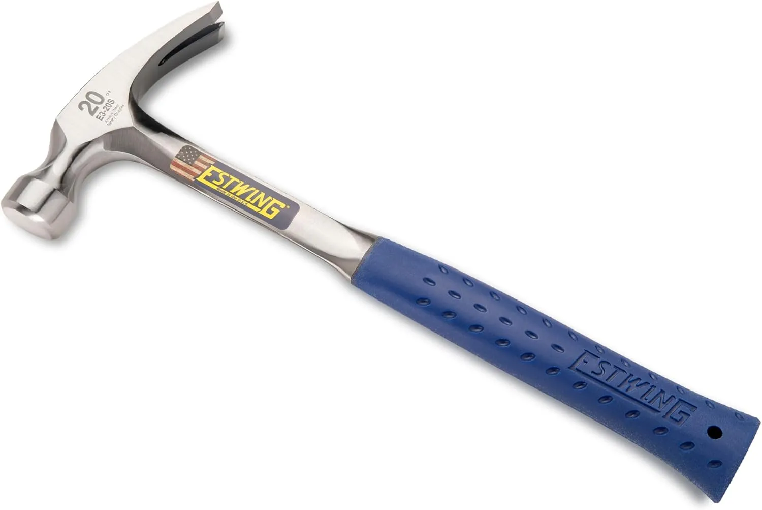 ESTWING Hammer - 20 oz Straight Rip Claw with Smooth Face & Shock Reduction Grip - E3-20S 20 oz (Ounces) Claw
