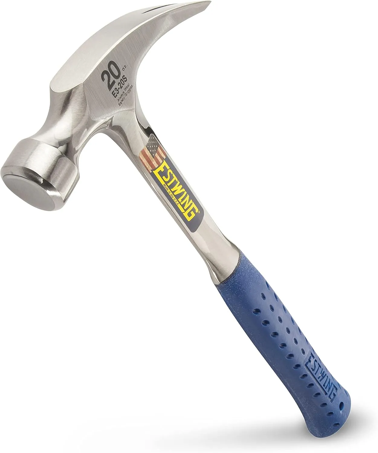 ESTWING Hammer - 20 oz Straight Rip Claw with Smooth Face & Shock Reduction Grip - E3-20S 20 oz (Ounces) Claw