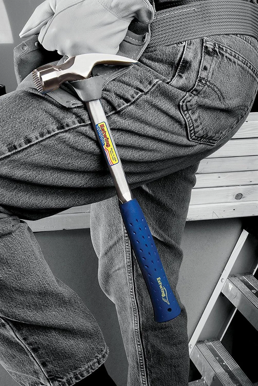 ESTWING Framing Hammer - 22 oz Straight Rip Claw with Milled Face & Shock Reduction Grip - E3-22SMR Milled Face 22 oz