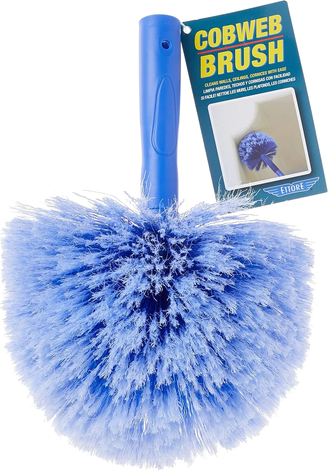 Ettore 48221 Cobweb Brush with Click-Lock Feature, Blue, 11.5 x 7.5 x 7.5 in