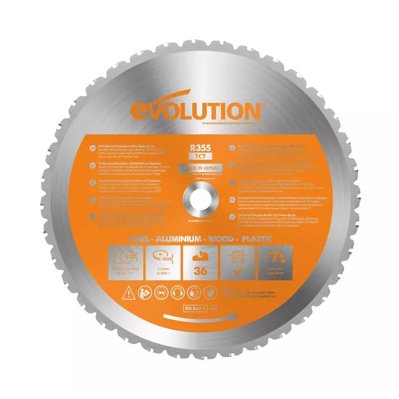 Evolution RAGE355BLADE- 14” Multi-Material Blade , Silver 14 Inch 36-Tooth
