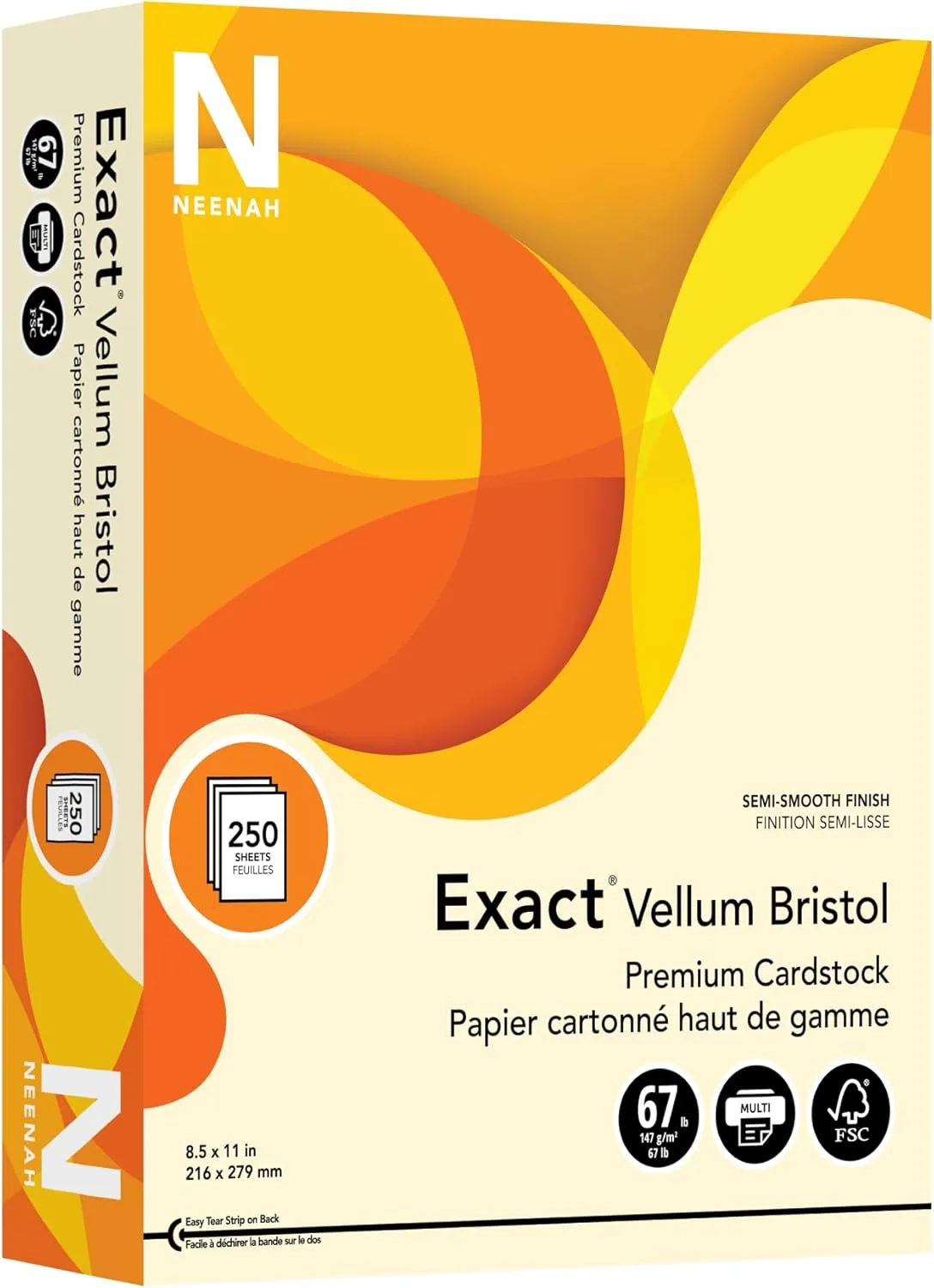 Exact Vellum Bristol Card Stock, Ivory, Letter (8.5in x 11in), 67 Lb, Pack Of 250