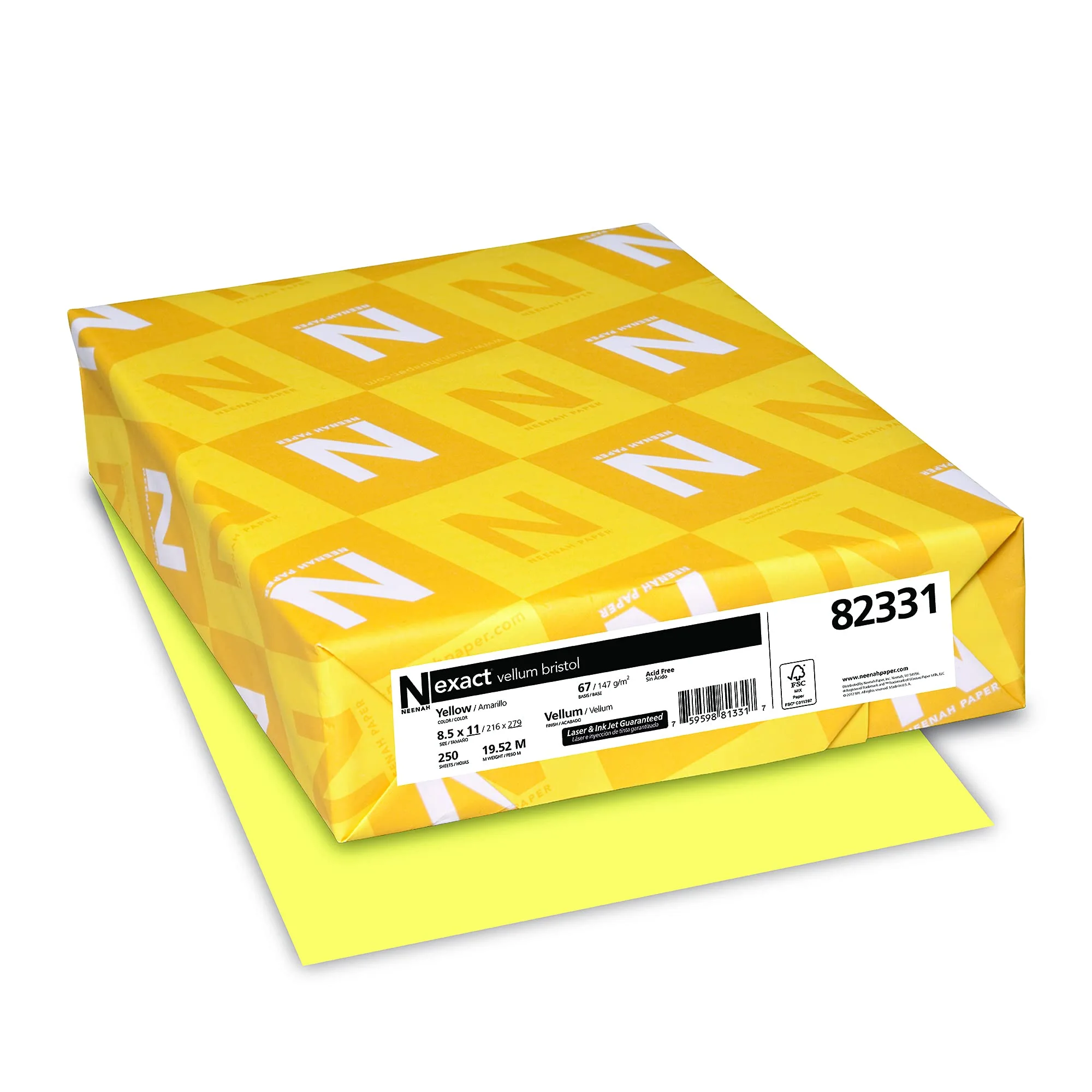 Exact® Vellum Bristol Card Stock, Canary, Letter (8.5" x 11"), 67 Lb, Pack Of 250