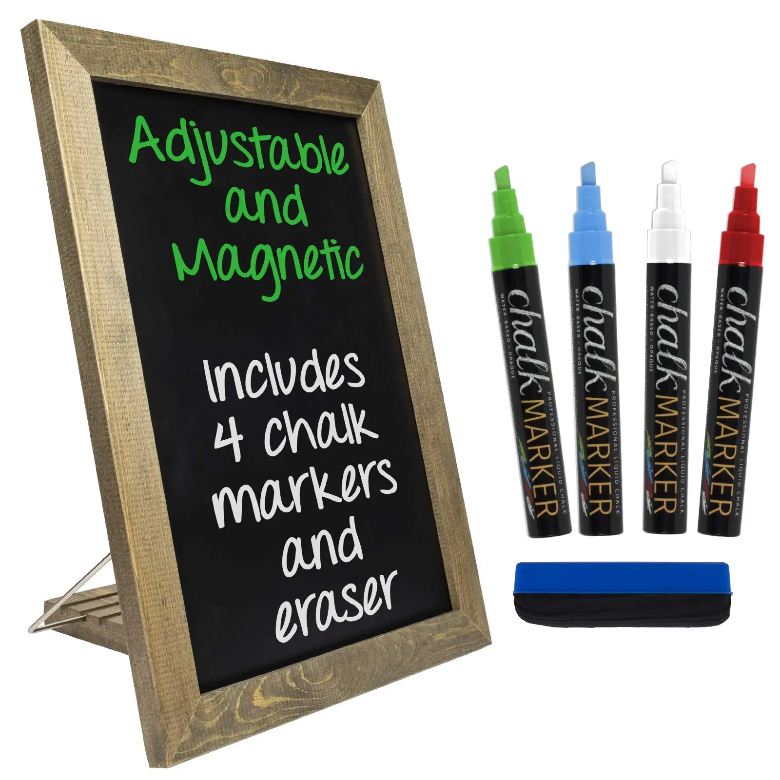 Excello Global Products Rustic Tabletop Chalkboard: Includes 4 Liquid Chalk Markers Magnetic Eraser