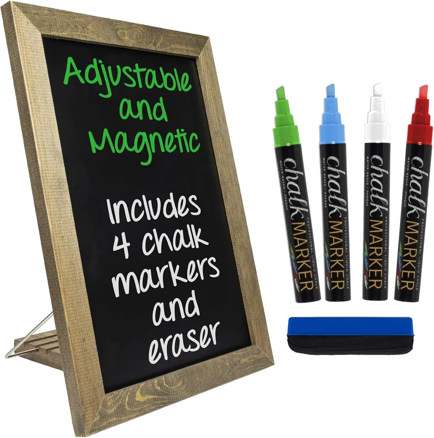 Excello Global Products Rustic Tabletop Chalkboard: Includes 4 Liquid Chalk Markers Magnetic Eraser