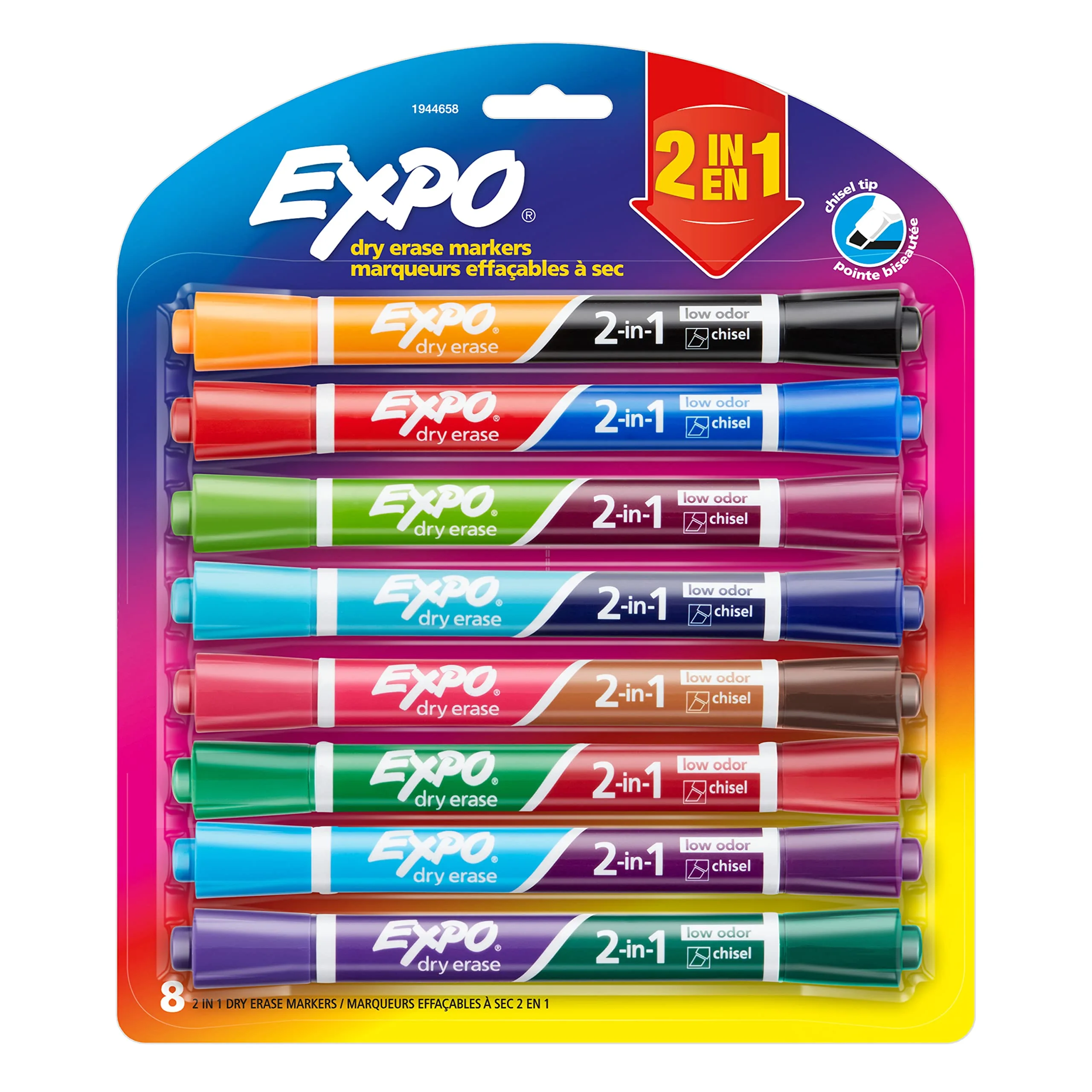 EXPO Dry Erase 2-in-1 Markers Chisel Tip Assorted 8 Count