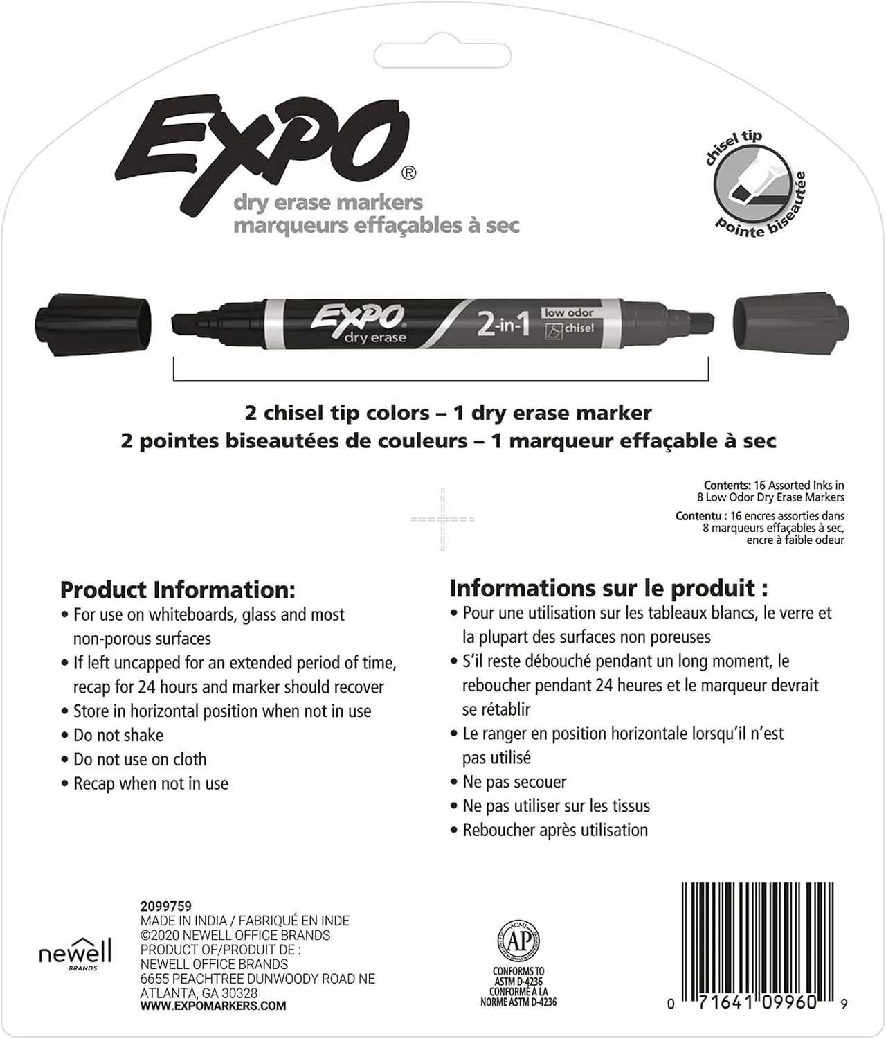 EXPO Dry Erase 2-in-1 Markers Chisel Tip Assorted 8 Count