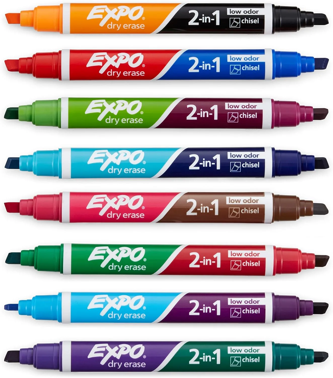 EXPO Dry Erase 2-in-1 Markers Chisel Tip Assorted 8 Count