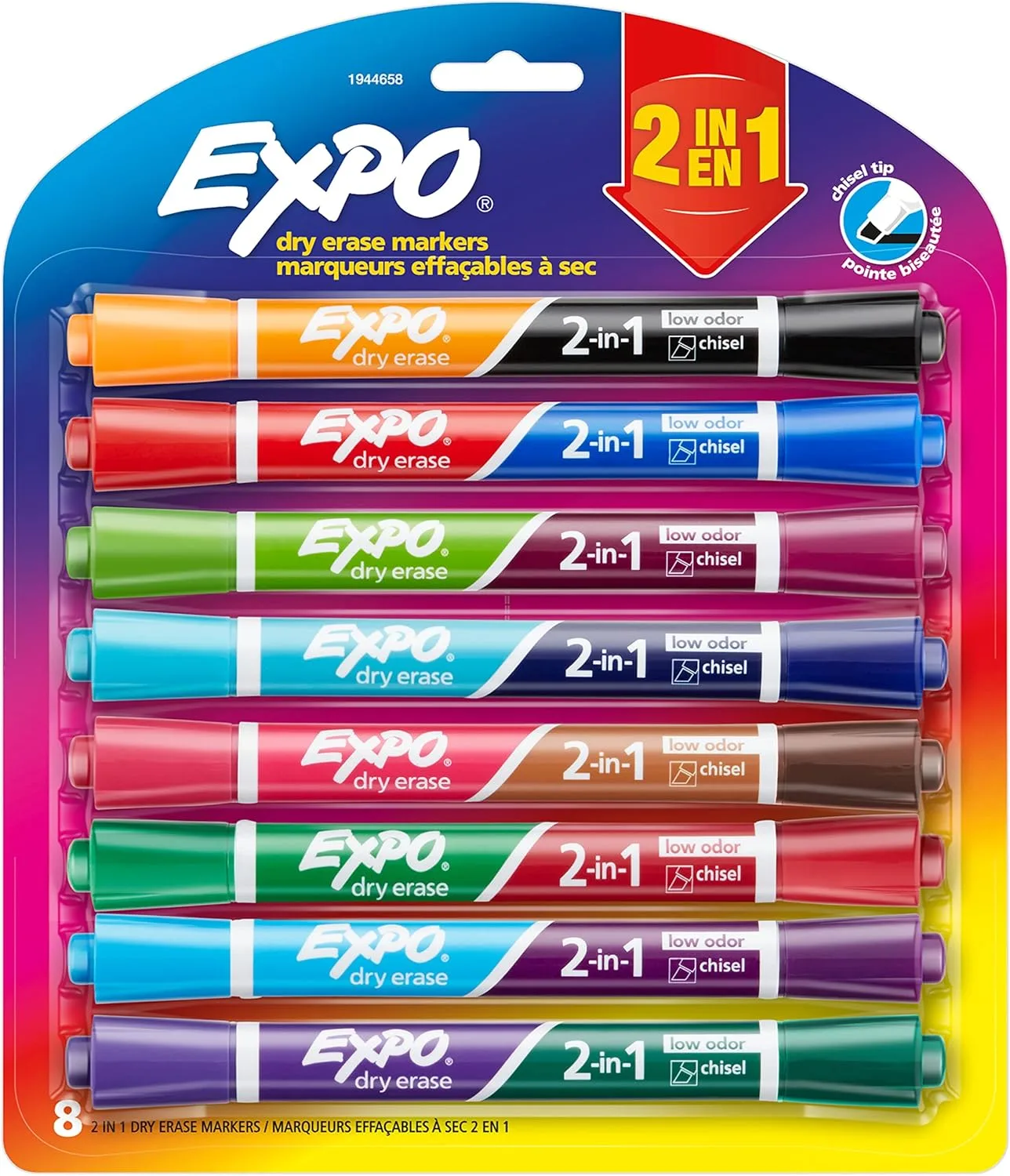 EXPO Dry Erase 2-in-1 Markers Chisel Tip Assorted 8 Count