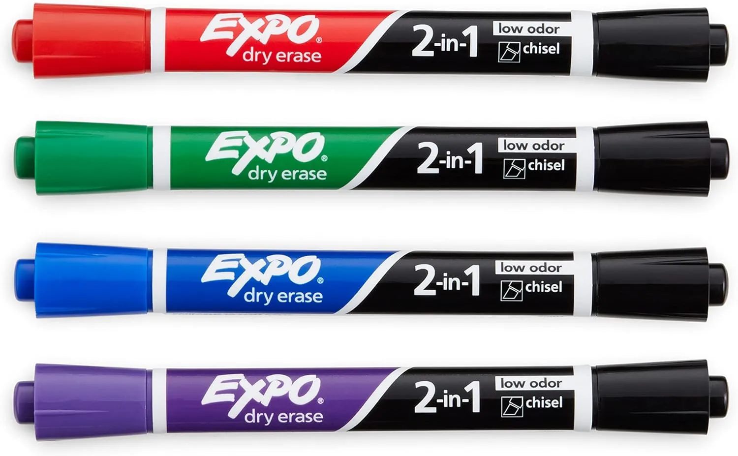 EXPO 2-in-1 Dry-Erase Markers, Chisel Tip, Assorted Ink Colors, Pack of 4