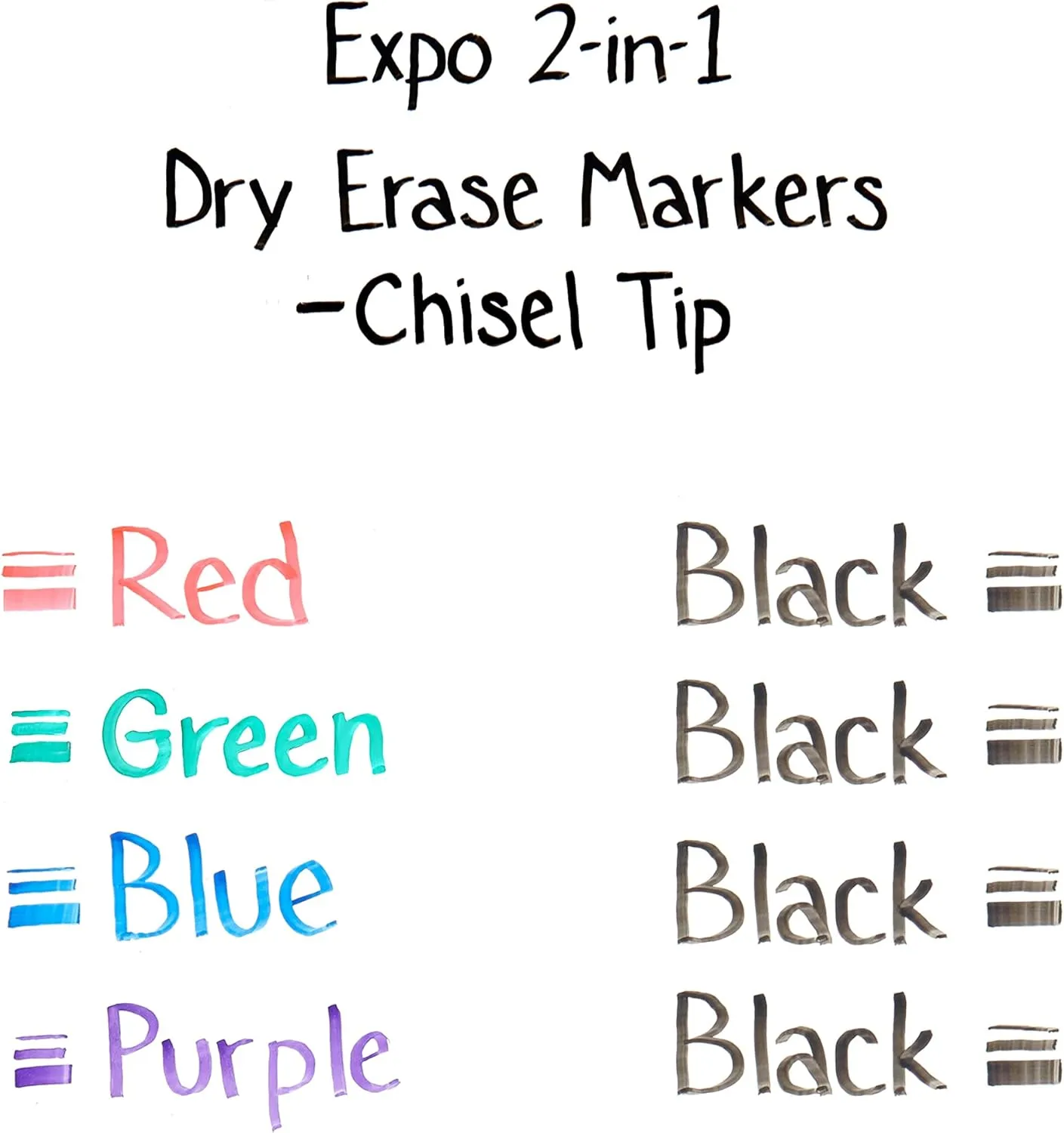 EXPO 2-in-1 Dry-Erase Markers, Chisel Tip, Assorted Ink Colors, Pack of 4