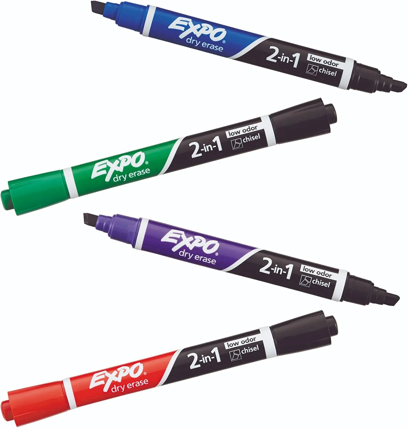 EXPO 2-in-1 Dry-Erase Markers, Chisel Tip, Assorted Ink Colors, Pack of 4