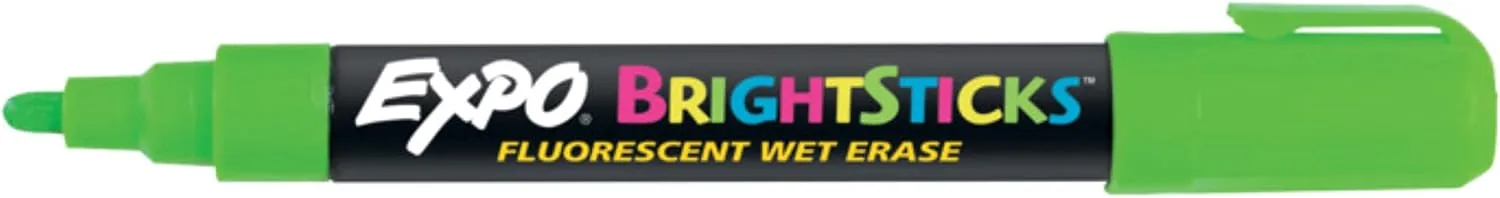 EXPO Bright Sticks Wet Erase Fluorescent Markers, Bullet Tip, Assorted Colors, 5 Count