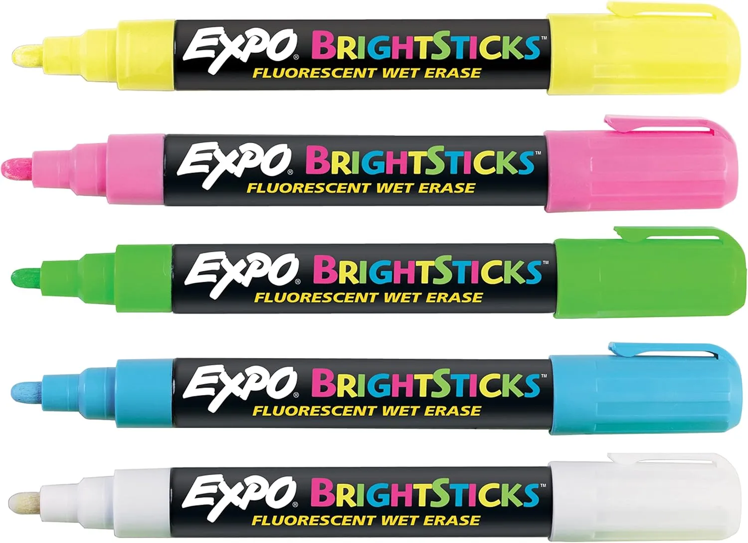 EXPO Bright Sticks Wet Erase Fluorescent Markers, Bullet Tip, Assorted Colors, 5 Count