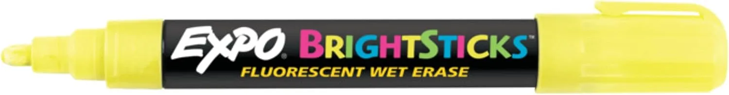 EXPO Bright Sticks Wet Erase Fluorescent Markers, Bullet Tip, Assorted Colors, 5 Count