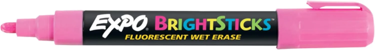 EXPO Bright Sticks Wet Erase Fluorescent Markers, Bullet Tip, Assorted Colors, 5 Count