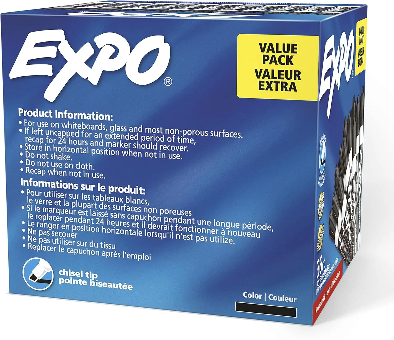 EXPO Dry Erase Markers Chisel Tip Black Low-Odor Perfect for Whiteboards Non-Porous Surfaces & Home Offices (Pack of 1 36