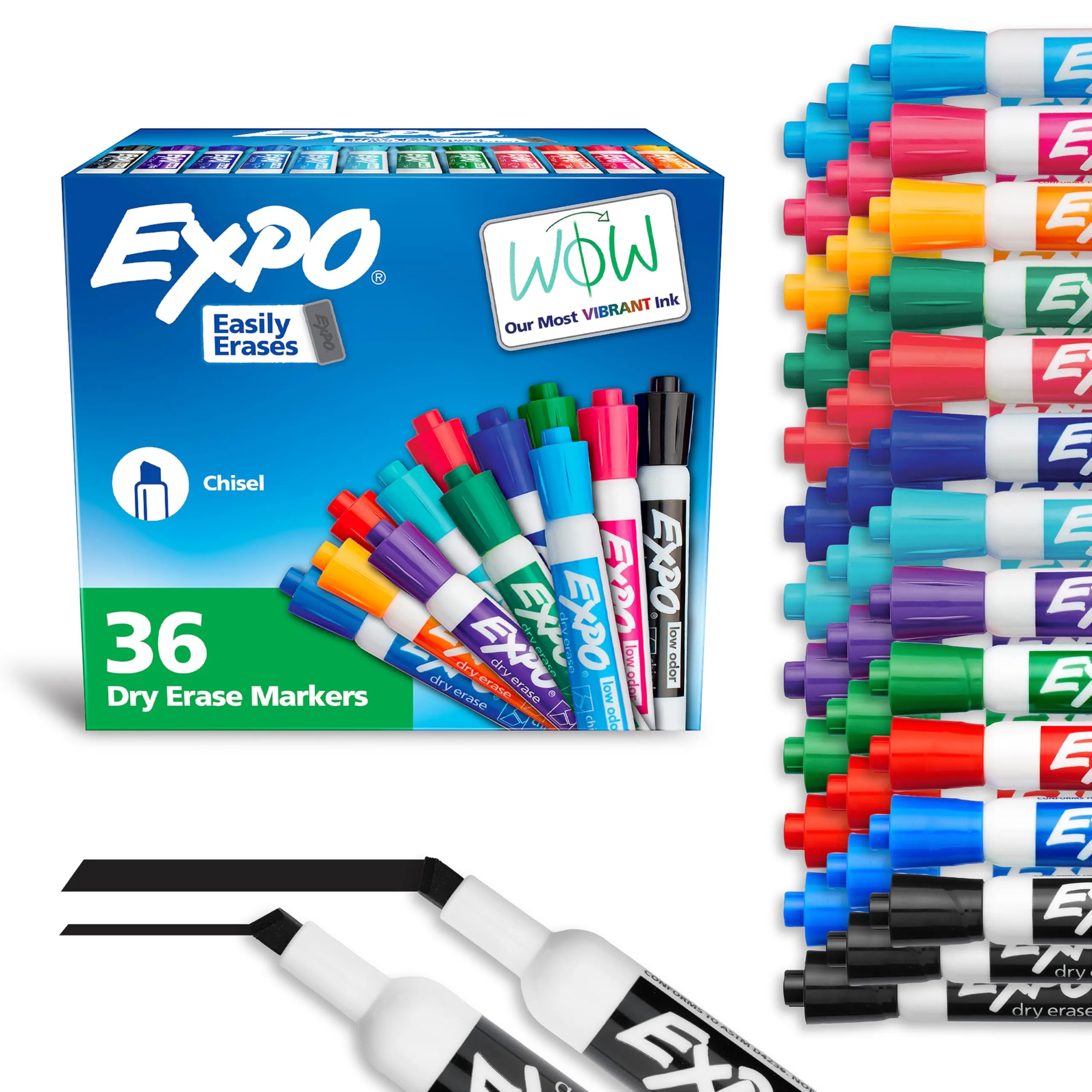 EXPO Low Odor Dry Erase Markers Chisel Tip Assorted Fashion Colors 36 Count for Classroom Office & Home Use 36 Count (Pack