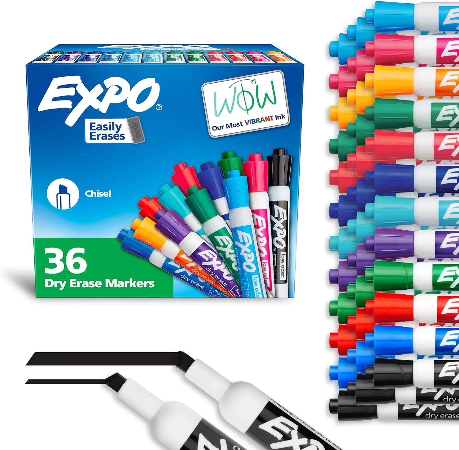 EXPO Low Odor Dry Erase Markers Chisel Tip Assorted Fashion Colors 36 Count for Classroom Office & Home Use 36 Count (Pack