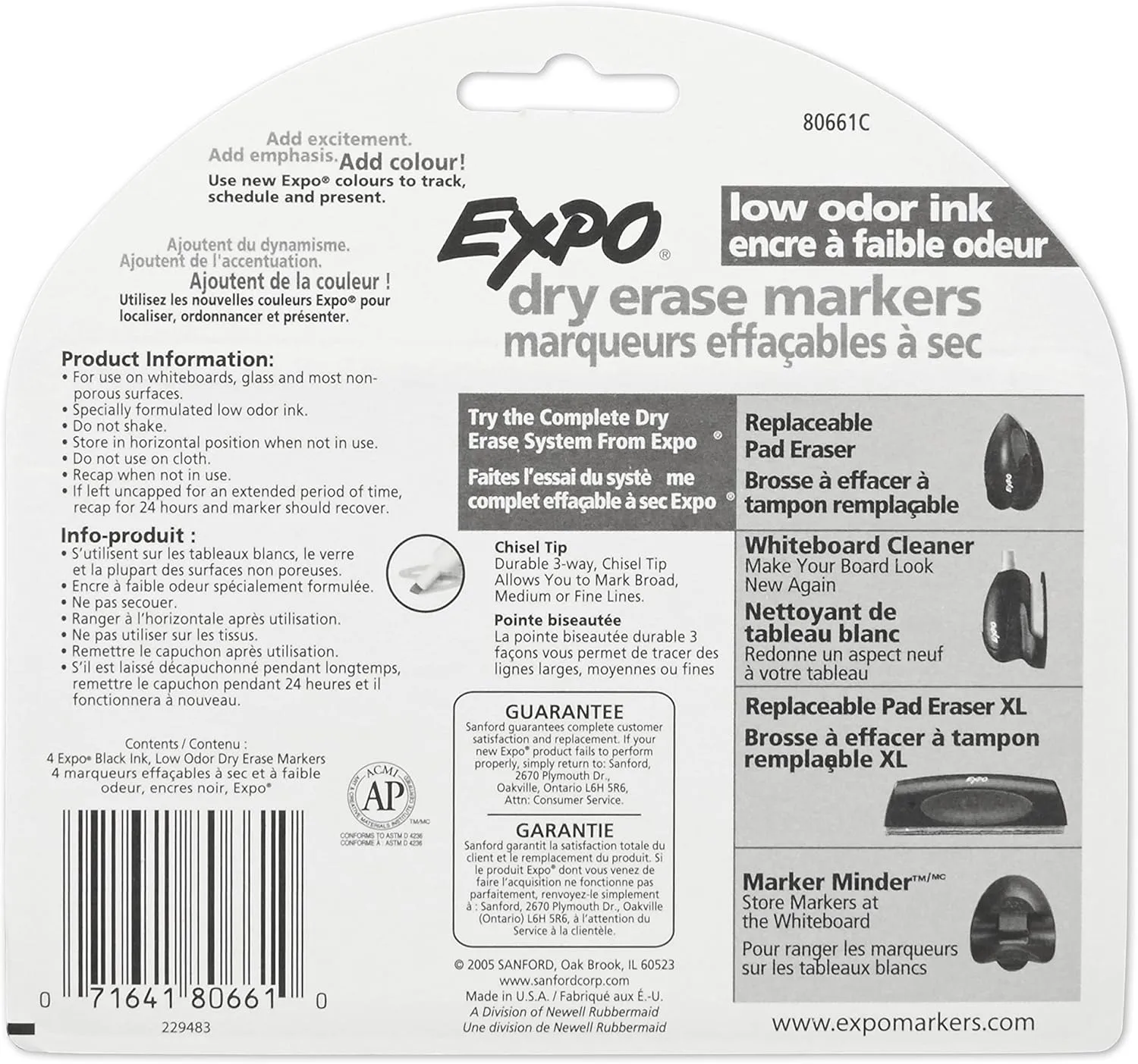 EXPO Dry Erase Markers, Low Odor, Black, Chisel Tip, 4 Count