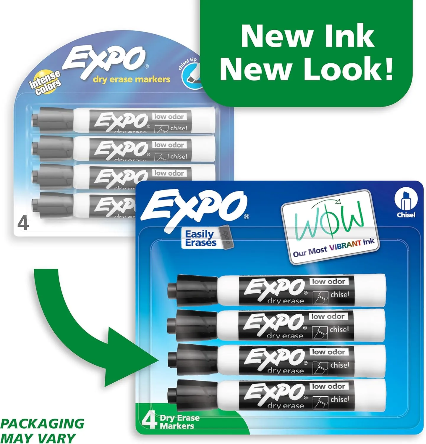 EXPO Dry Erase Markers, Low Odor, Black, Chisel Tip, 4 Count