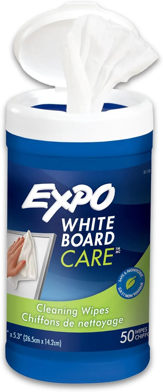 EXPO Dry Erase Cleaning Wipes, 6 in x 9 in, 50 Count